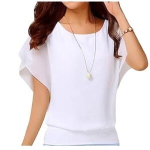 Neineiwu Women's Summer Loose Casual Short Sleeve Chiffon Top T-Shirt Blouse